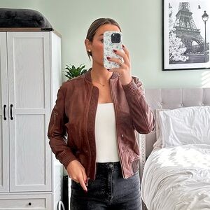 Michael Kors Authentic Leather Bomber Jacket